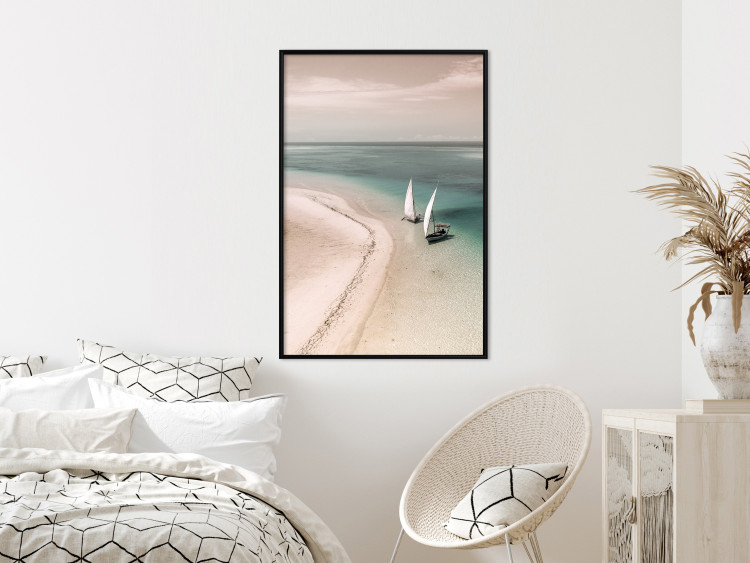 Poster Romantic Coast - beach landscape and sailboats on the azure sea 129475 additionalImage 6