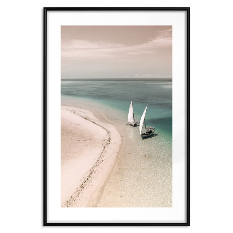 Poster Romantic Coast - beach landscape and sailboats on the azure sea 129475 additionalImage 15