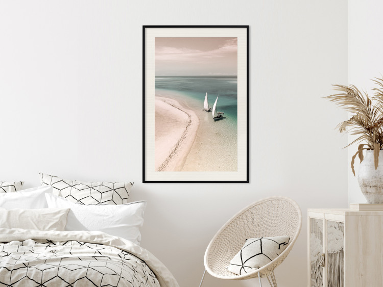 Poster Romantic Coast - beach landscape and sailboats on the azure sea 129475 additionalImage 24
