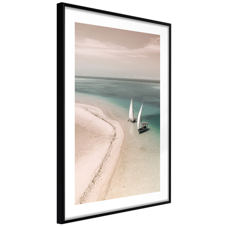 Poster Romantic Coast - beach landscape and sailboats on the azure sea 129475 additionalImage 6