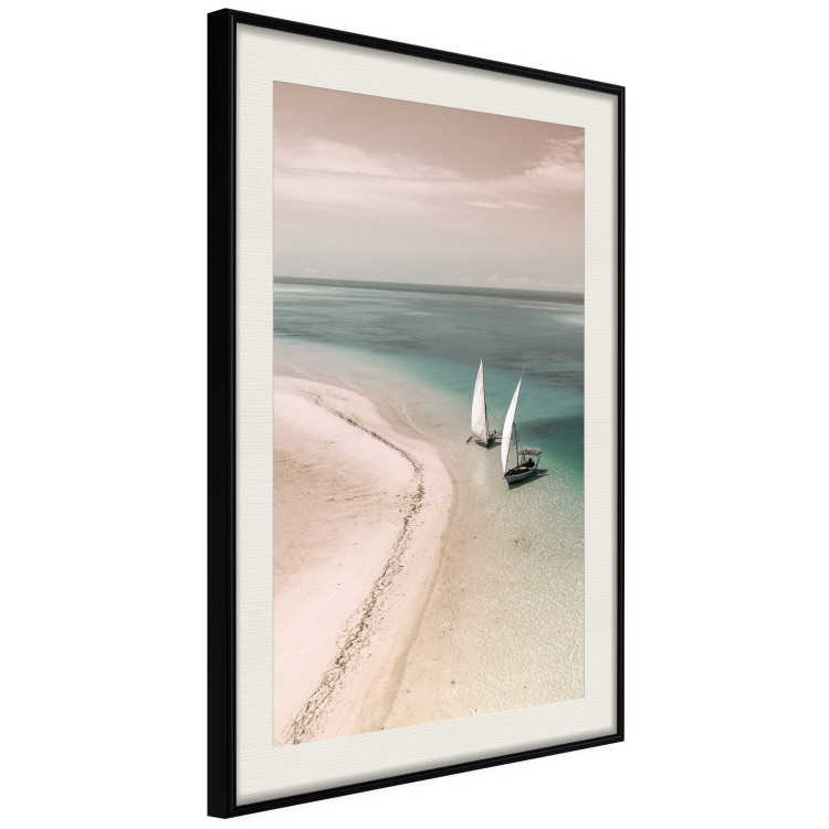 Poster Romantic Coast - beach landscape and sailboats on the azure sea 129475 additionalImage 2