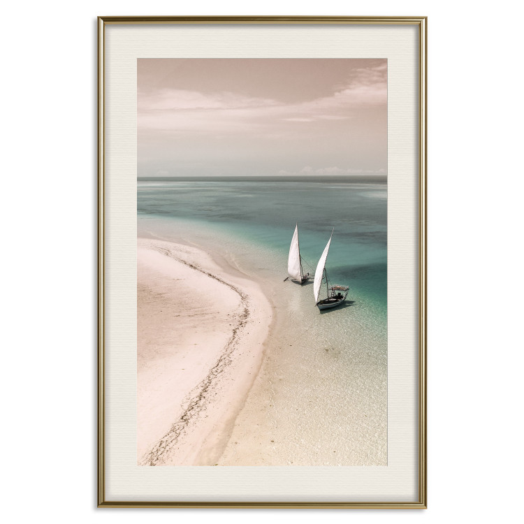 Poster Romantic Coast - beach landscape and sailboats on the azure sea 129475 additionalImage 20