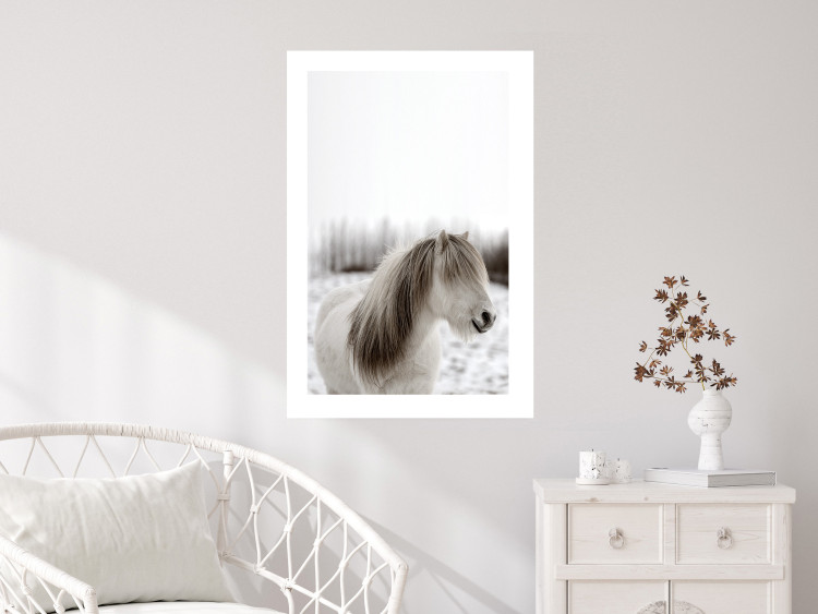 Wall Poster Horse Mane - white horse with a lot of hair against a winter forest 130375 additionalImage 3