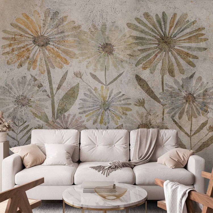 Wall Mural Flower family - floral motif with retro style flowers and texture 135775