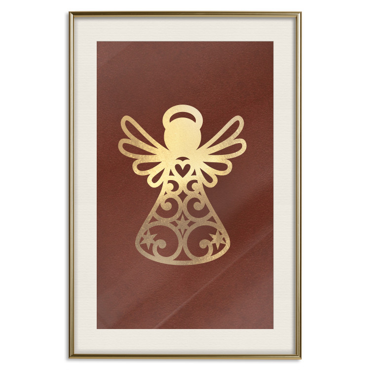 Wall Poster Angelic Gold - golden angel on a contrasting red background 137975 additionalImage 18