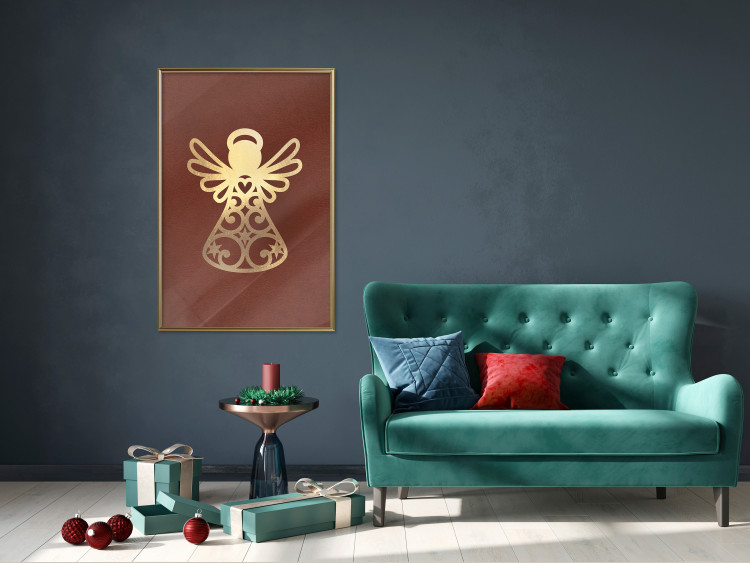 Wall Poster Angelic Gold - golden angel on a contrasting red background 137975 additionalImage 21