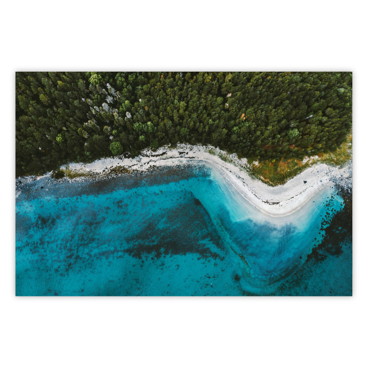 Wall Poster Sandy Shore of Norway - landscape of blue sea and beach next to a forest 138775