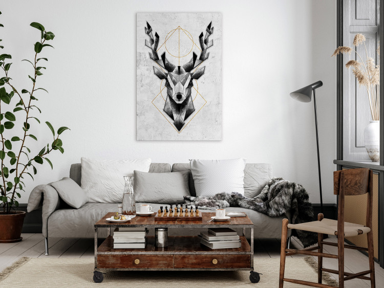 Canvas Gray Deer (1-piece) Vertical - geometric abstraction and animal 143675 additionalImage 3