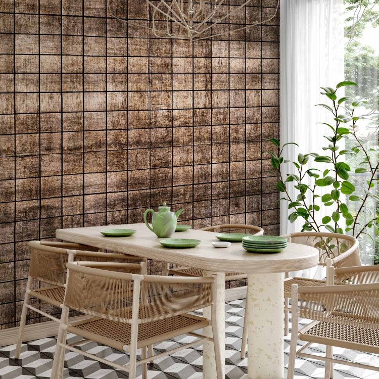 Photo Wallpaper Wooden tiles - brown background with small rectangular mosaic boards 144975 additionalImage 7