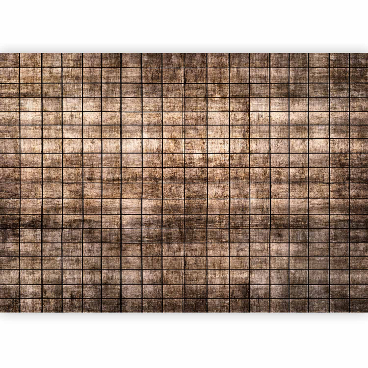 Photo Wallpaper Wooden tiles - brown background with small rectangular mosaic boards 144975 additionalImage 1