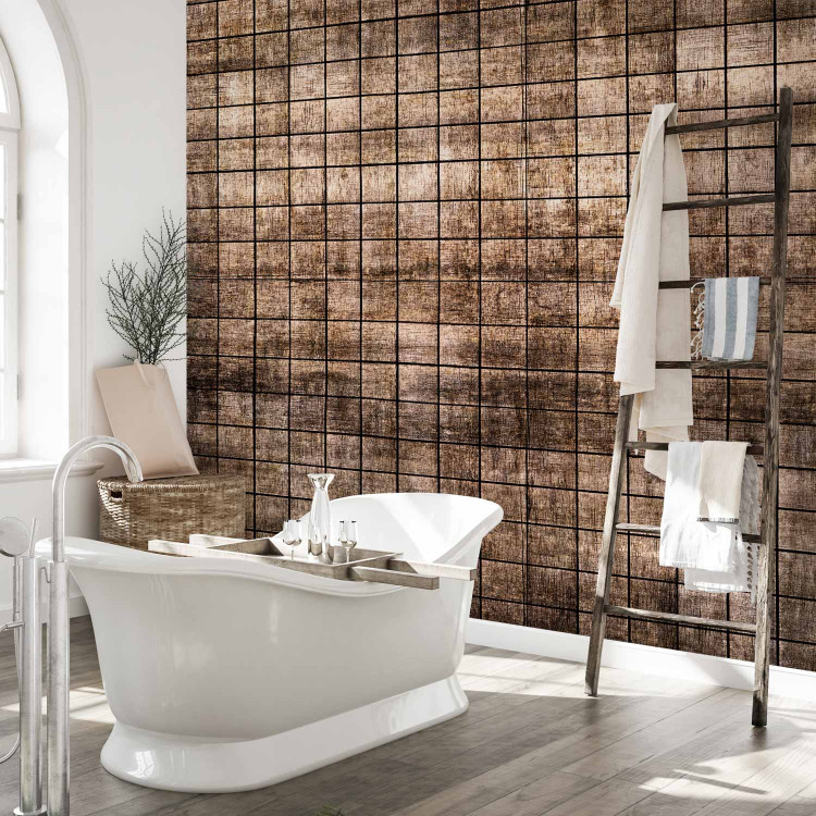 Photo Wallpaper Wooden tiles - brown background with small rectangular mosaic boards 144975 additionalImage 8