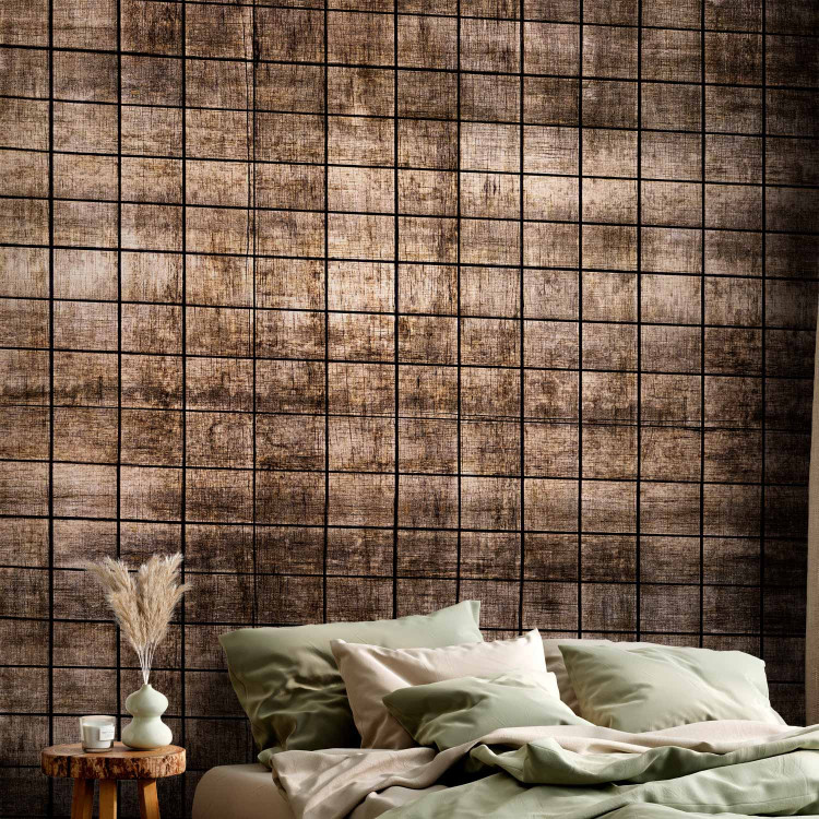 Photo Wallpaper Wooden tiles - brown background with small rectangular mosaic boards 144975 additionalImage 2