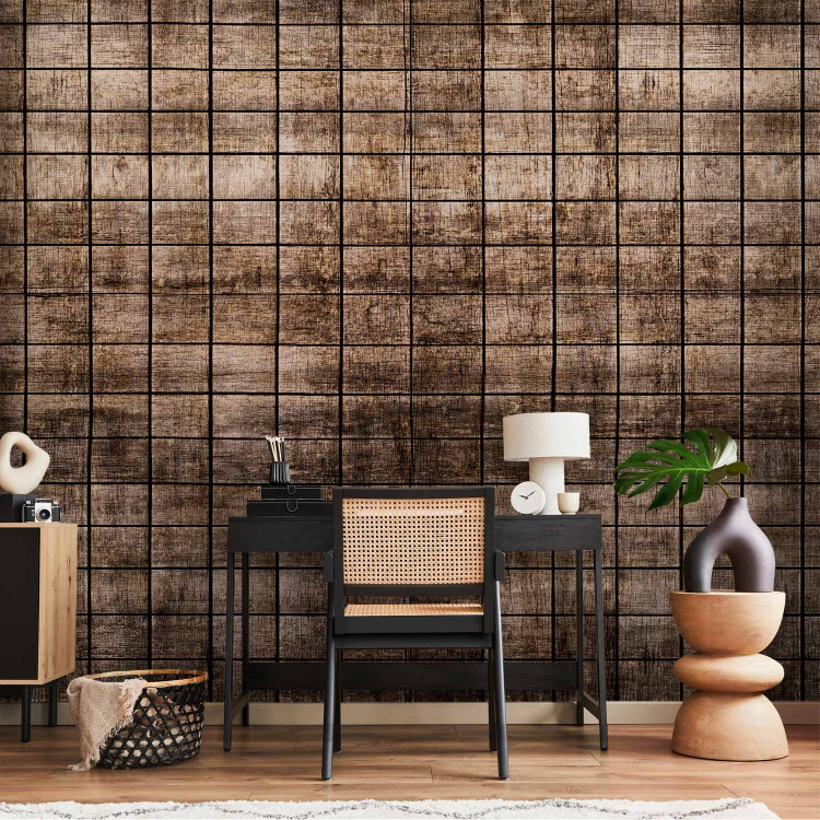 Photo Wallpaper Wooden tiles - brown background with small rectangular mosaic boards 144975 additionalImage 4