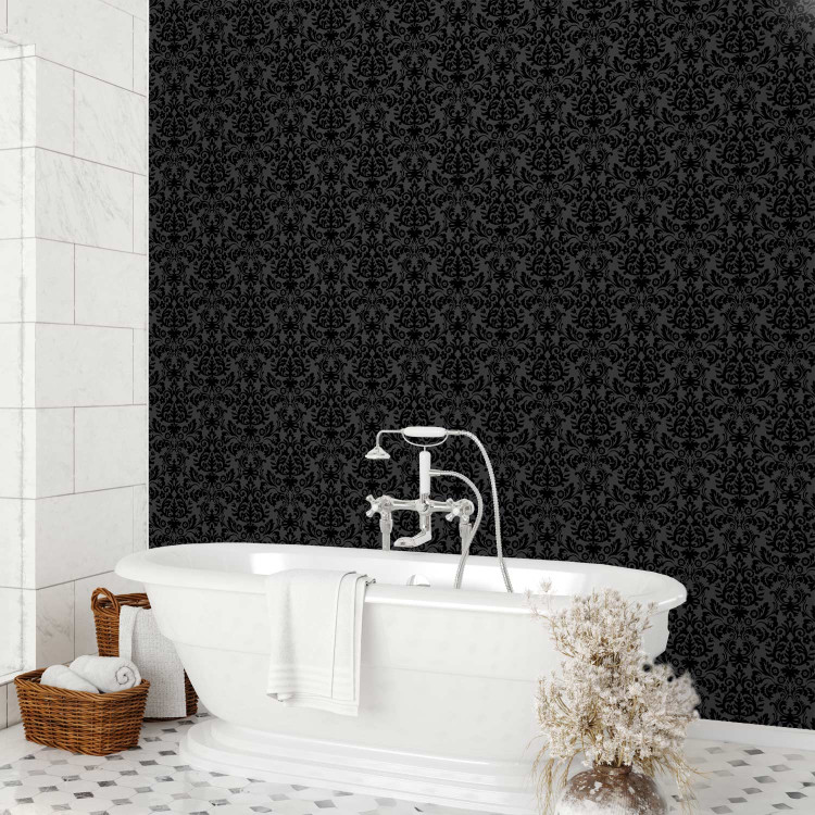 Wallpaper Strong Pattern - Shapes With a Floral Motif on a Black Background 149875 additionalImage 10