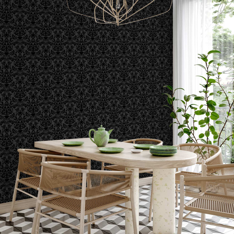 Wallpaper Strong Pattern - Shapes With a Floral Motif on a Black Background 149875 additionalImage 5