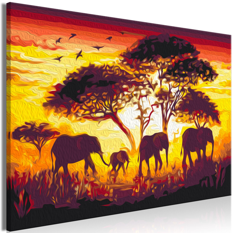Paint by number African Savanna - Landscape of Roaming Elephants at Sunset 150375 additionalImage 4
