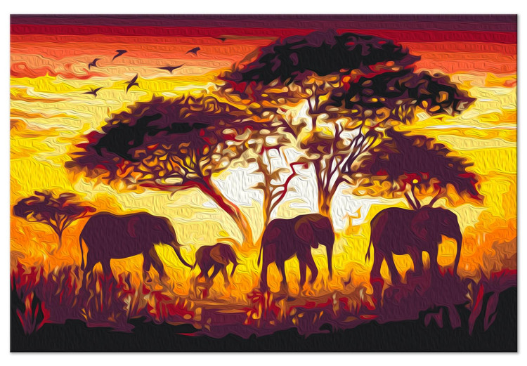 Paint by number African Savanna - Landscape of Roaming Elephants at Sunset 150375 additionalImage 6
