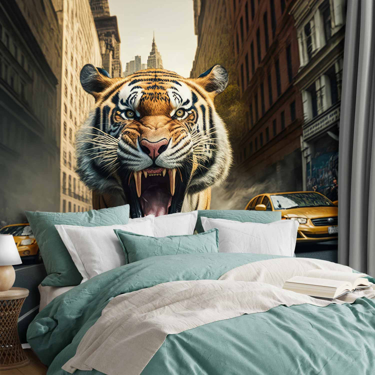 Wall Mural Urban Jungle - A Menacing Roaring Tiger on the Street in New York City 150675 additionalImage 2