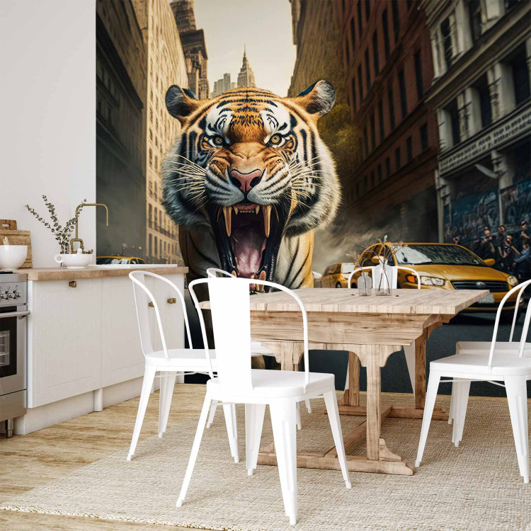 Wall Mural Urban Jungle - A Menacing Roaring Tiger on the Street in New York City 150675 additionalImage 7
