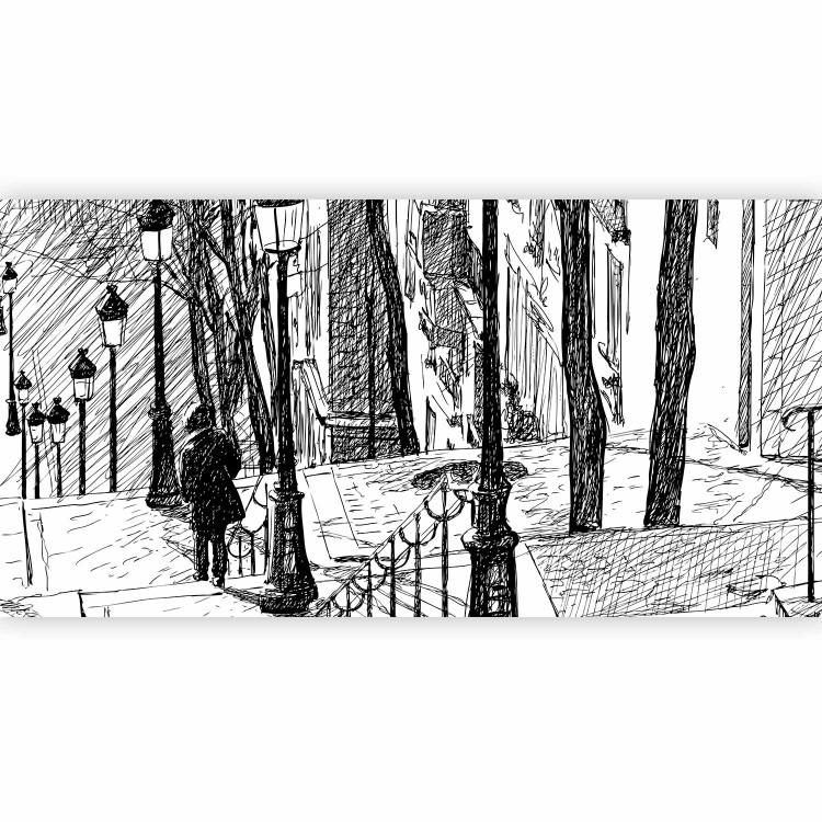 Wall Mural Montmartre Stairs - Black and White Sketch of Urban Architecture in Paris 59875 additionalImage 1
