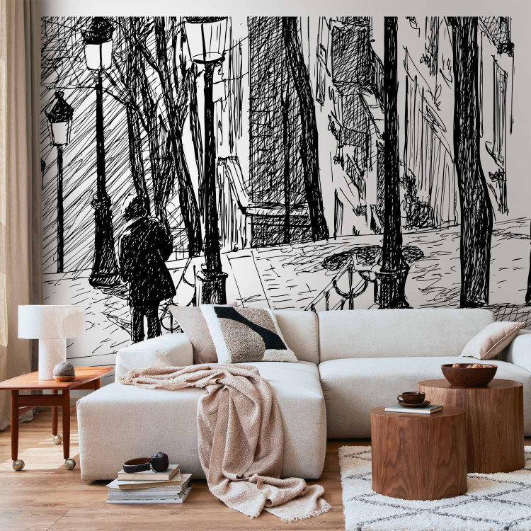 Wall Mural Montmartre Stairs - Black and White Sketch of Urban Architecture in Paris 59875