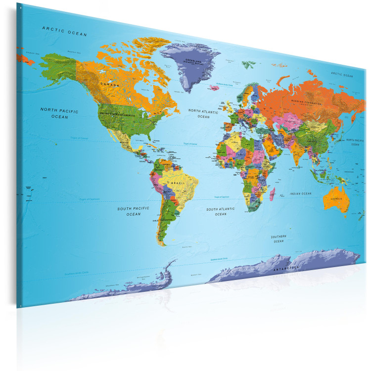 Canvas Art Print Colorful Note (1-part) - world map with continents in English 94575 additionalImage 2