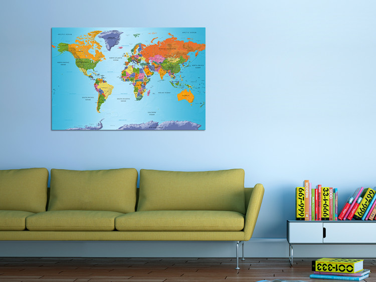 Canvas Art Print Colorful Note (1-part) - world map with continents in English 94575 additionalImage 3