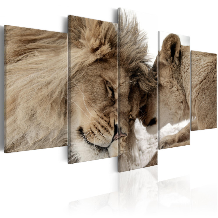Canvas Lion Affections (5-piece) - Pair of Wild Cats in Romantic Setting 105585 additionalImage 2