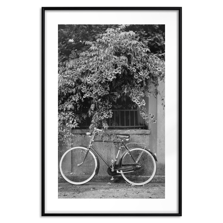 Wall Poster Bicycle and Flowers - black and white urban landscape with a bike on the street 117785 additionalImage 15