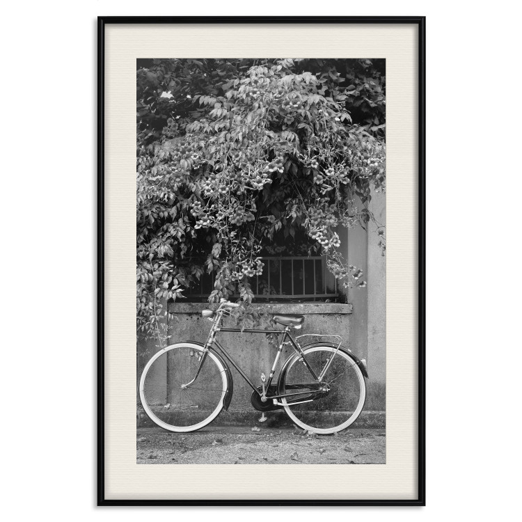 Wall Poster Bicycle and Flowers - black and white urban landscape with a bike on the street 117785 additionalImage 18