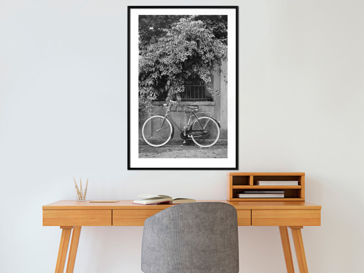 Wall Poster Bicycle and Flowers - black and white urban landscape with a bike on the street 117785 additionalImage 6