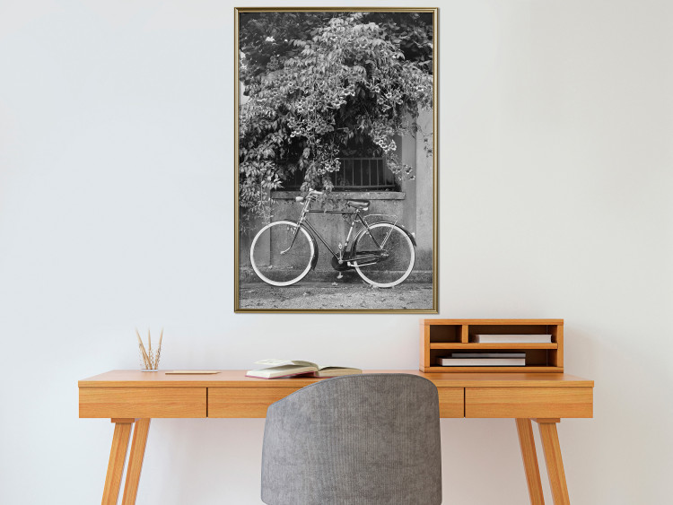 Wall Poster Bicycle and Flowers - black and white urban landscape with a bike on the street 117785 additionalImage 7