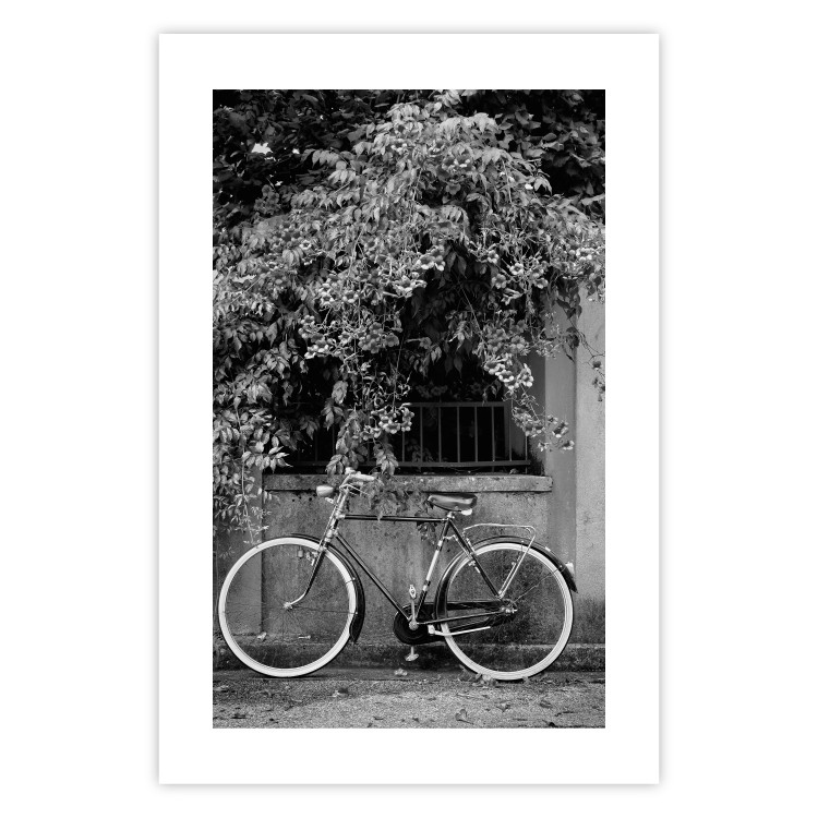 Wall Poster Bicycle and Flowers - black and white urban landscape with a bike on the street 117785 additionalImage 19