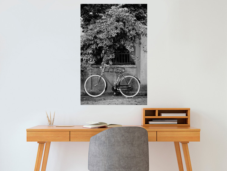Wall Poster Bicycle and Flowers - black and white urban landscape with a bike on the street 117785 additionalImage 23