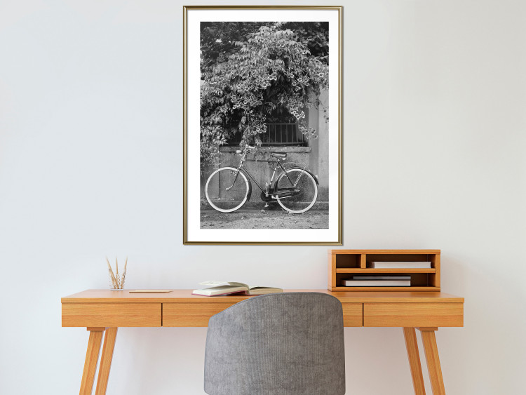 Wall Poster Bicycle and Flowers - black and white urban landscape with a bike on the street 117785 additionalImage 13