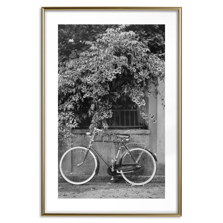 Wall Poster Bicycle and Flowers - black and white urban landscape with a bike on the street 117785 additionalImage 16