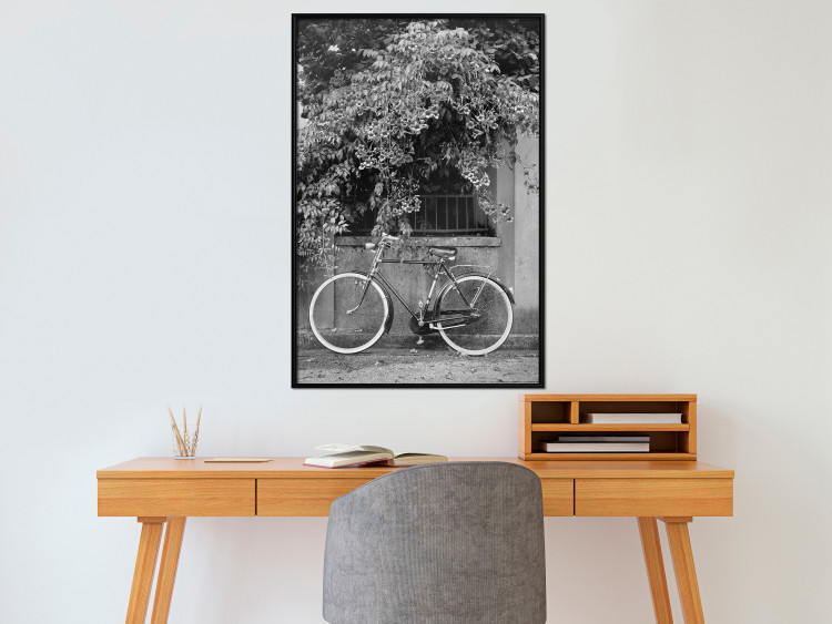 Wall Poster Bicycle and Flowers - black and white urban landscape with a bike on the street 117785 additionalImage 5