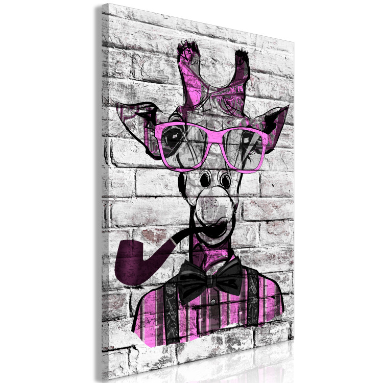Canvas Art Print Giraffe with Pipe (1 Part) Vertical Pink 123385 additionalImage 2