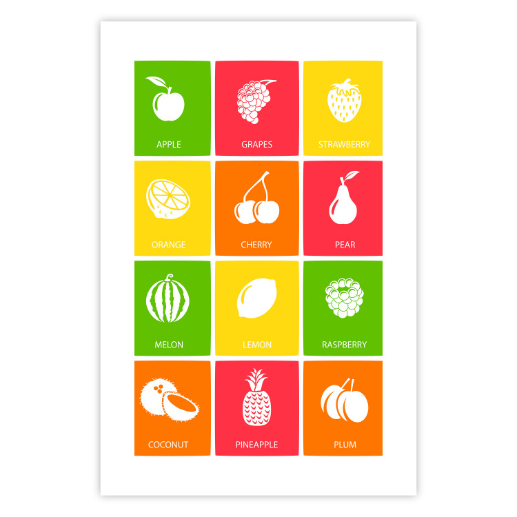 Poster Colorful Fruits - board with colorful squares and fruit graphics 123585 additionalImage 25