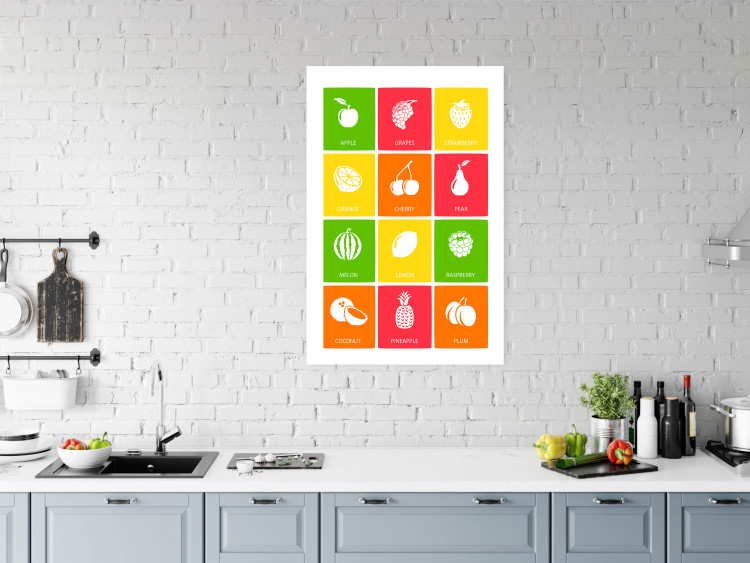 Poster Colorful Fruits - board with colorful squares and fruit graphics 123585 additionalImage 2