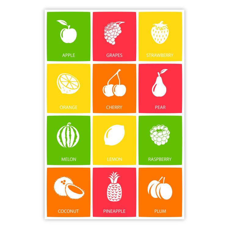 Poster Colorful Fruits - board with colorful squares and fruit graphics 123585