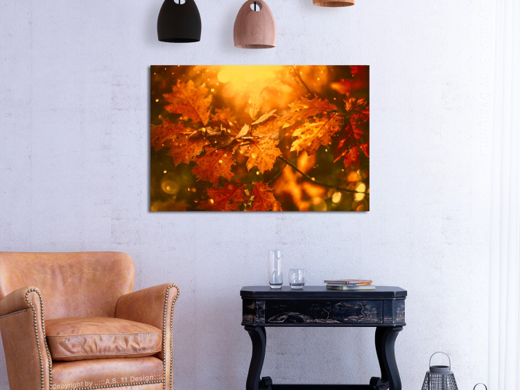 Canvas Autumn oak leaves - photograph of golden leaves in the rays of the sun 123785 additionalImage 3