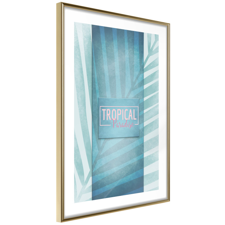 Wall Poster Tropical Paradise - English inscriptions on background of blue leaf 123985 additionalImage 6