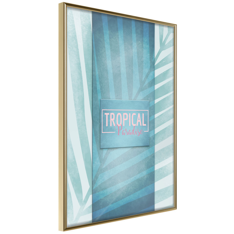 Wall Poster Tropical Paradise - English inscriptions on background of blue leaf 123985 additionalImage 12