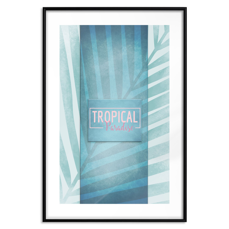 Wall Poster Tropical Paradise - English inscriptions on background of blue leaf 123985 additionalImage 17