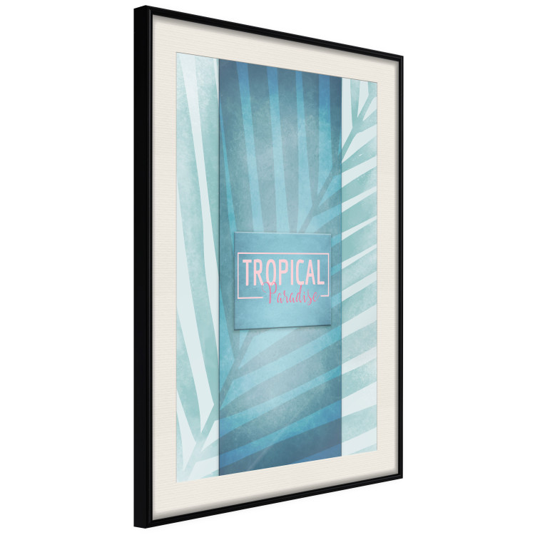 Wall Poster Tropical Paradise - English inscriptions on background of blue leaf 123985 additionalImage 3