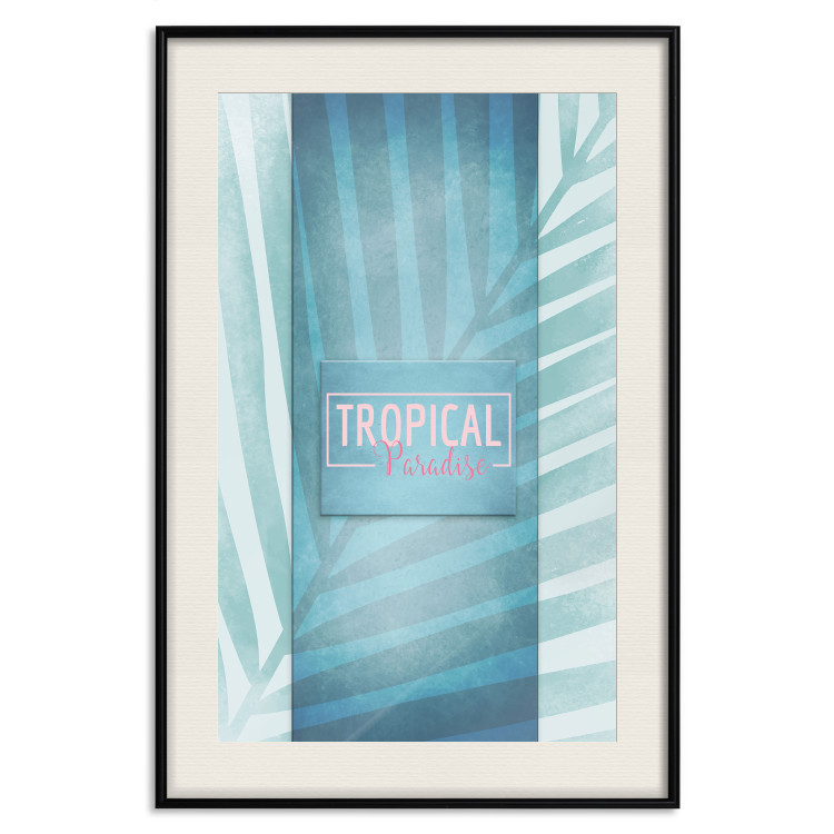 Wall Poster Tropical Paradise - English inscriptions on background of blue leaf 123985 additionalImage 18