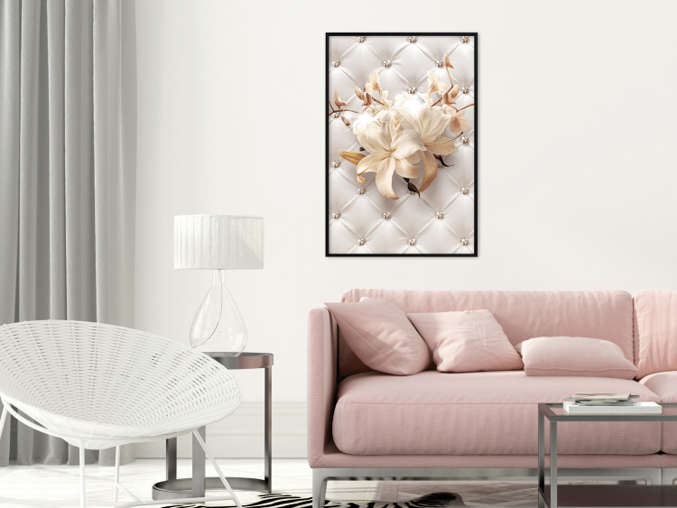 Poster Diamond Lilies - lily flower against white texture with crystals 124485 additionalImage 3