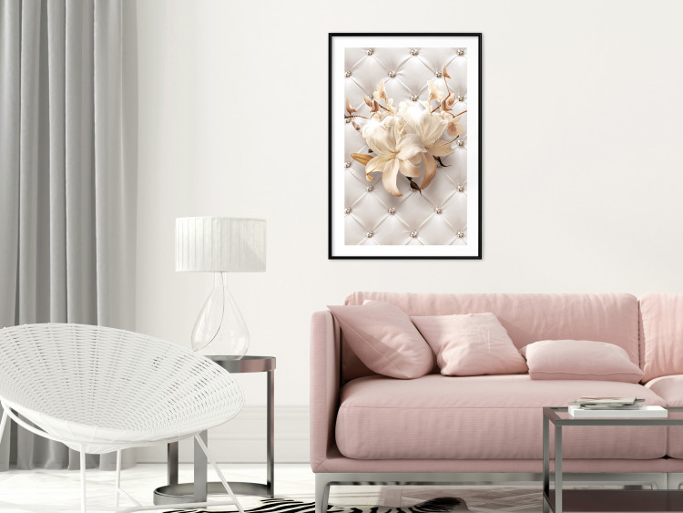 Poster Diamond Lilies - lily flower against white texture with crystals 124485 additionalImage 4