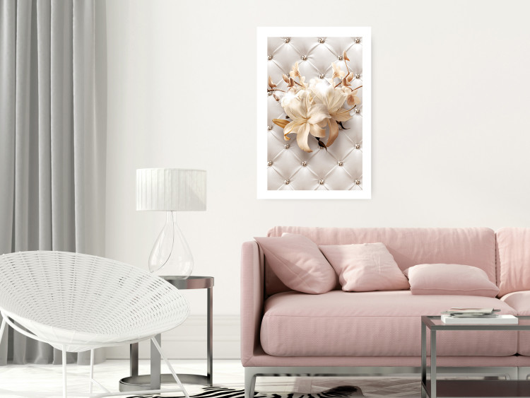 Poster Diamond Lilies - lily flower against white texture with crystals 124485 additionalImage 2